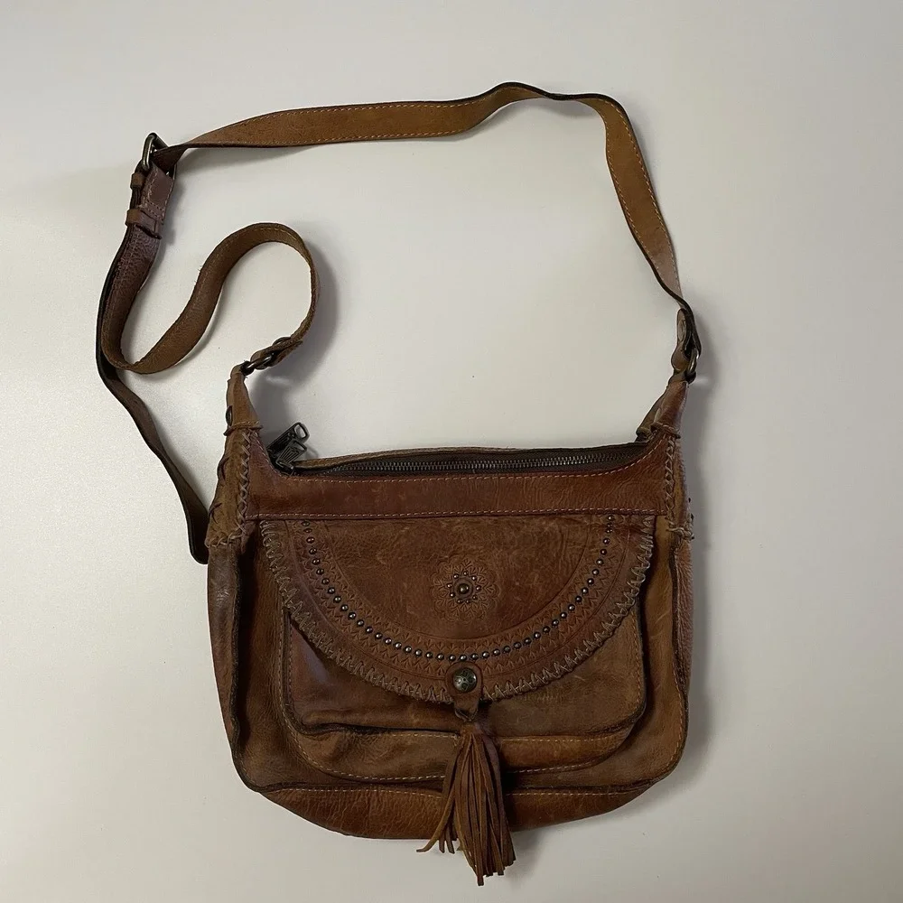 Patricia Nash Camila Leather Crossbody‎ Bag Purse Distressed Boho Cowgirl B8